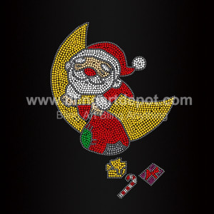 Santa Rides On The Moon Iron On Rhinestone Heat Transfers